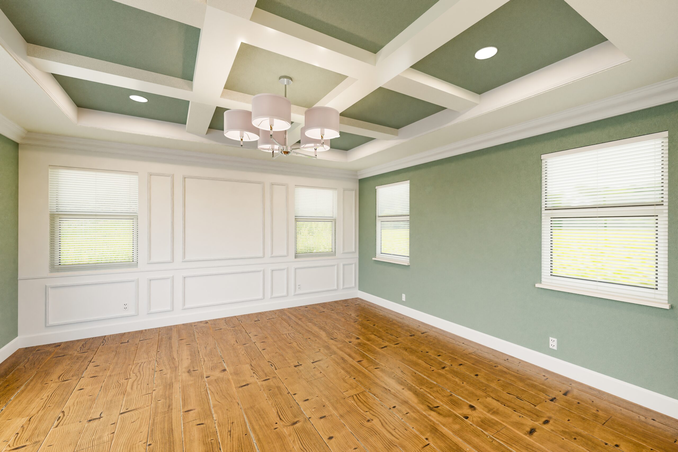 Beautiful,Light,Green,Custom,Master,Bedroom,Complete,With,Entire,Wainscoting