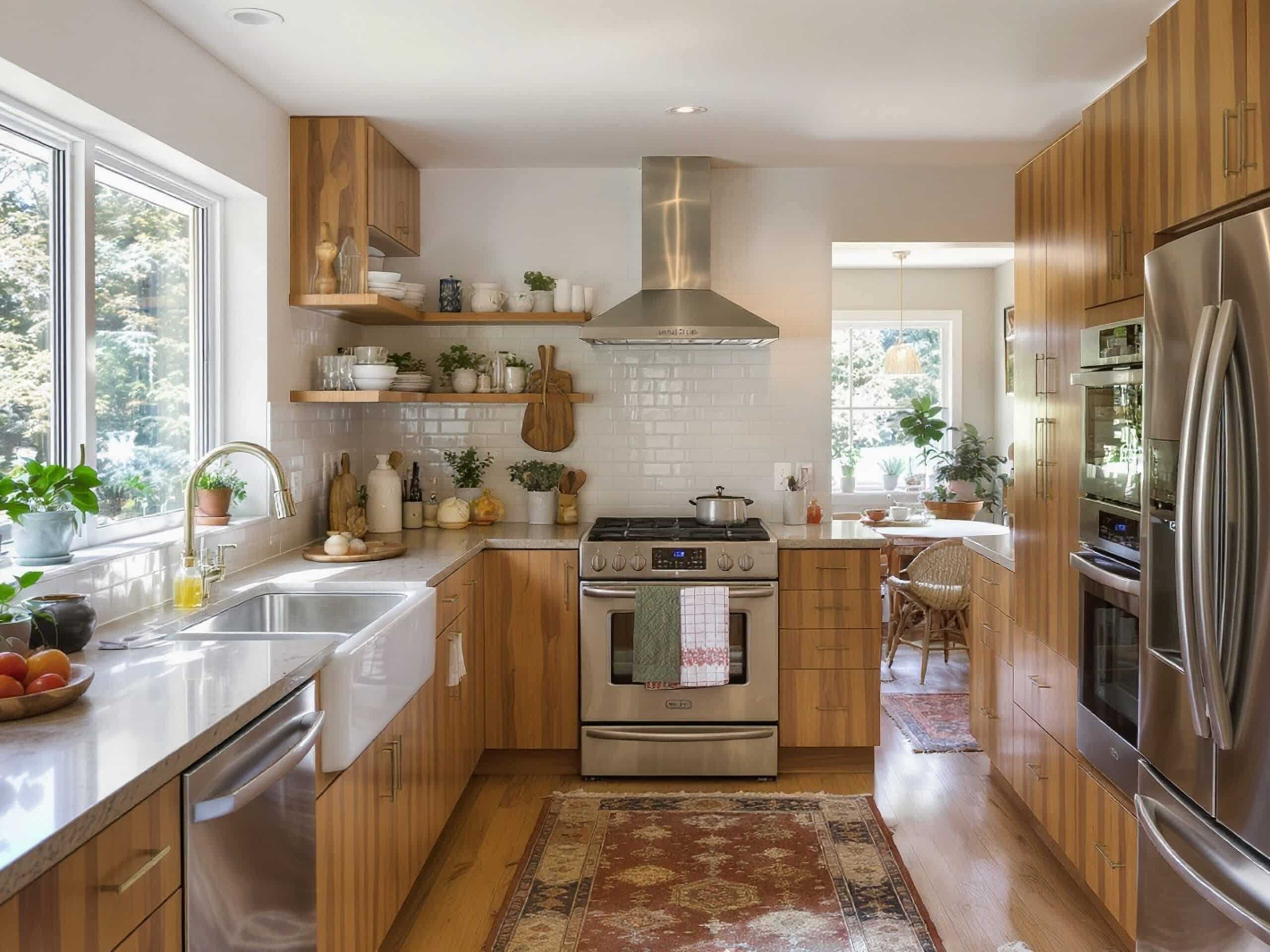 Indoor,Photo,Of,Mid-century,Modern,Kitchen,,Natural,Light,,Lived-in,Family