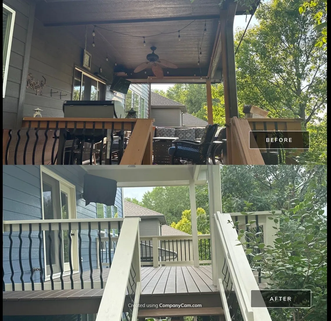 Deck and railing before and after painting